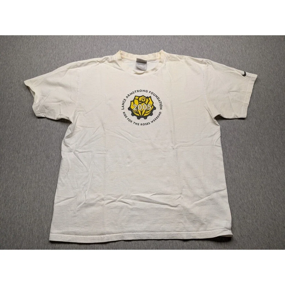 VTG Vintage Y2K Team Tag Nike 2005 Lance Armstrong Event Tee Size M White